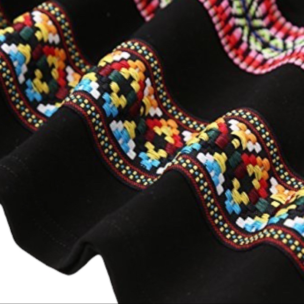 Boho Mini Dress Embroidered Hem Size S - Picture 6 of 6